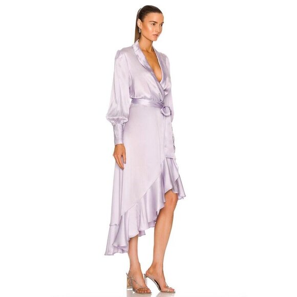 Zimmermann Silk Wrap Midi Dress Lilac Pastel Tie Waist - Picture 4 of 6